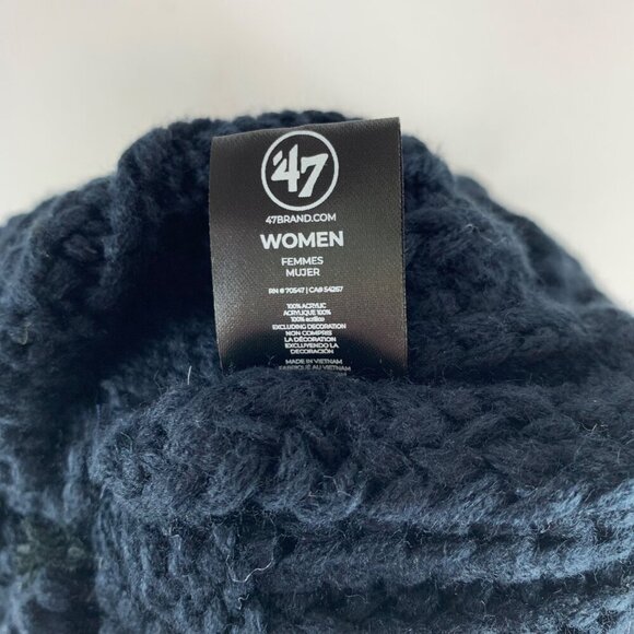 Michigan Wolverines NCAA Womens Navy Blue Gold 47 Brand Knit Pom Beanie - Picture 4 of 4